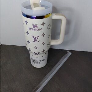Stanley Cream and Purple Tumbler with Handle